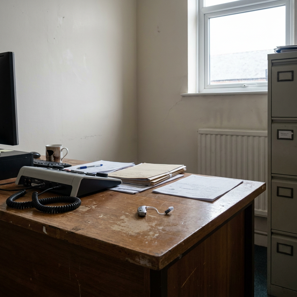 hearing aid on modern uk drs desk
